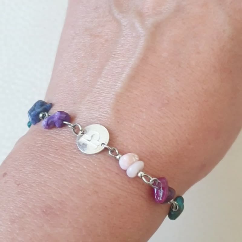 Libra bracelet, silver 925, Charoite, Chrysocolla, Tourmaline, Opal, Sodalite - 手鍊/手環 - 水晶 多色