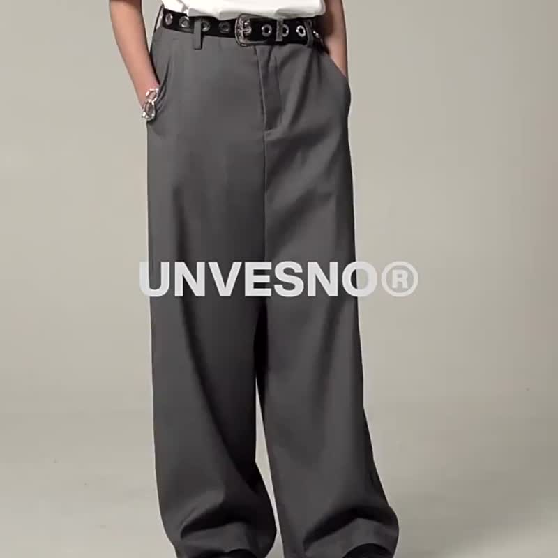 Unvesno (UN) 460g飛鼠微低檔造型感廓形垂感西褲 TR-3179 - 中性長褲/短褲 - 棉．麻 黑色