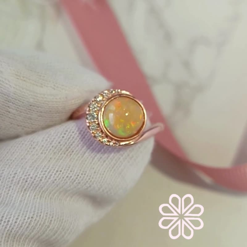 Natural Opal Ring Sterling Silver925 with Rose gold Plated. - 戒指 - 純銀 多色