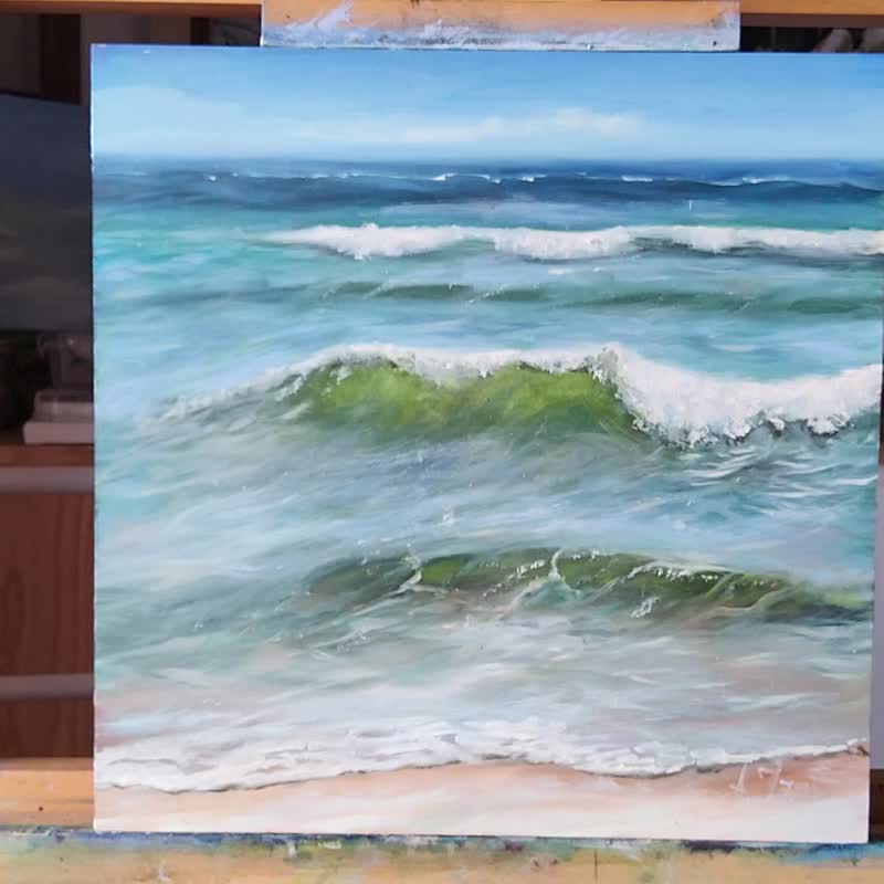 Original Oil Painting Ocean Breeze Seascape 12x16 Blue Turquoise Waves Summer - 插畫/繪畫/寫字 - 其他金屬 