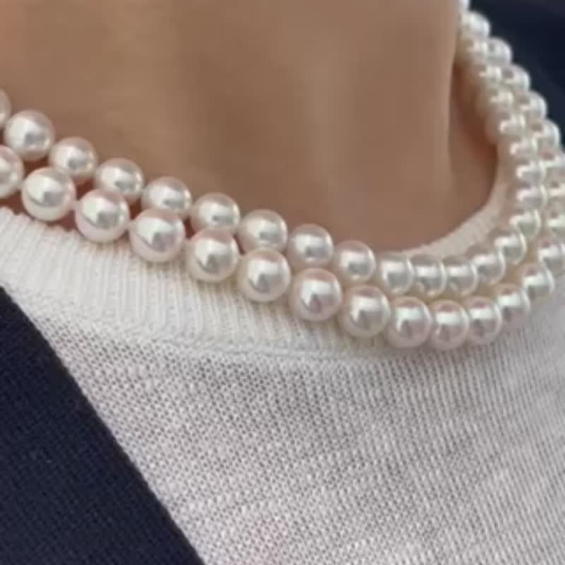 Akoya pearl necklace Japanese seawater pearls Superlative sparkle June birthstone High quality Akoya pearls - สร้อยคอ - ไข่มุก ขาว