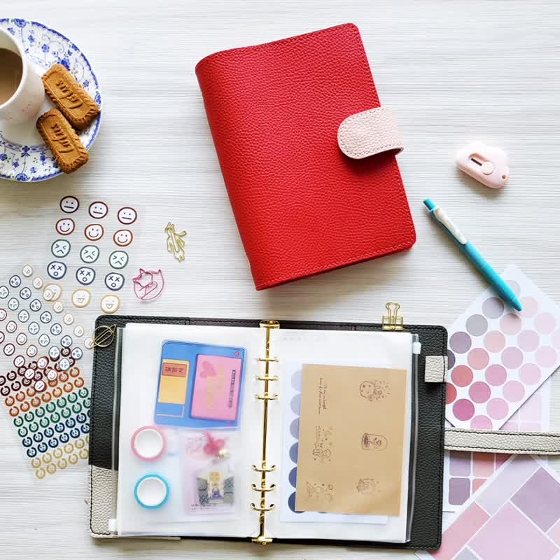 A5 Budget Binder with zipper envelopes, 12 Journaling Supplies - Red/Pink