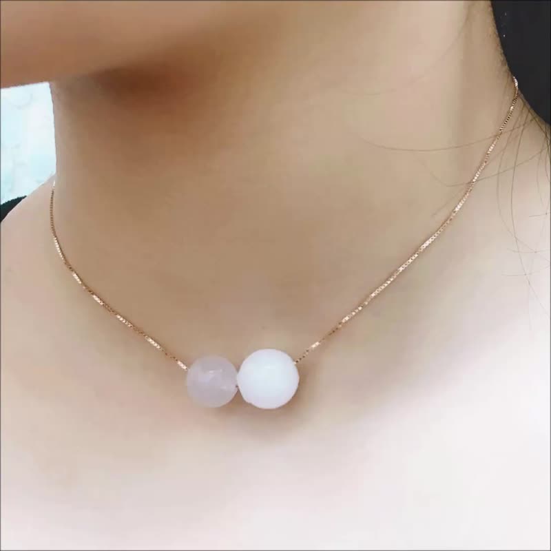White Chalcedony April Birthstone Aromatherapy Necklace Rose Gold 925 Silver - Necklaces - Gemstone White