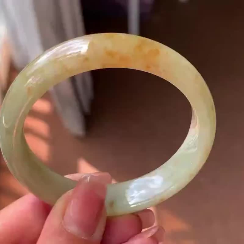 冰種翡翠天然翡翠玉鐲A玉手鐲 玉鈪 • 糯冰種蜜糖翡翠福鐲 - 手鍊/手環 - 玉石 黃色