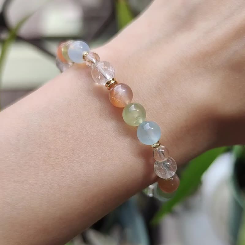 Dawn-Energy Crystal Bracelet-Devil Hair Crystal/White Rabbit Hair/Orange Moonlight/Grape Stone/Aquamarine - Bracelets - Crystal Multicolor