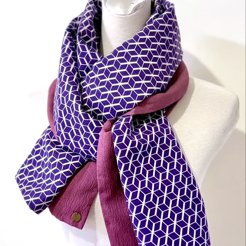 Purple geometric wool scarf with grape-purple silk and Swarovski - Knit Scarves & Wraps - Wool Purple