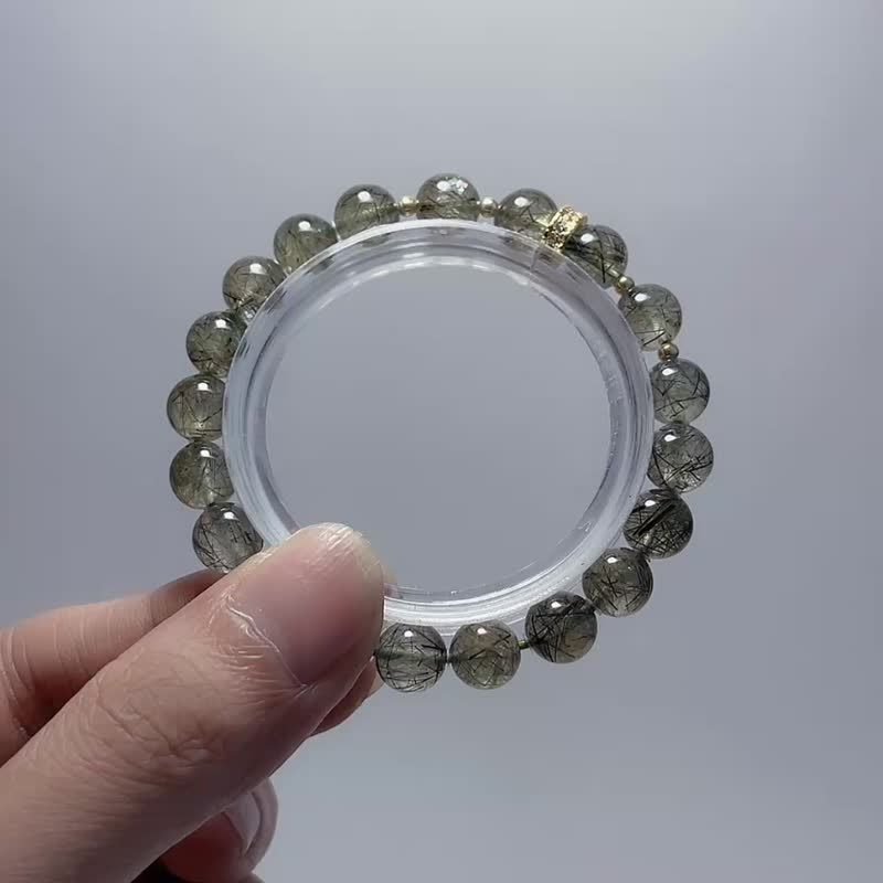 天然礦石 綠碧璽髮晶 8mm 手鍊 - 手鍊/手環 - 寶石 綠色