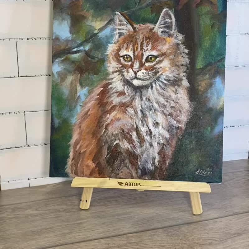 Cat painting Original acrylic painting Animal painting Ginger cat portrait - โปสเตอร์ - วัสดุอื่นๆ หลากหลายสี