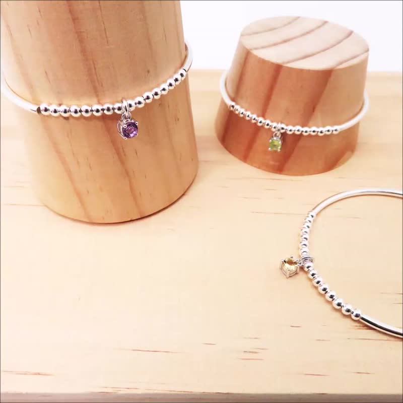 3mm Silver Tube Beaded Stretch Chain Bracelet Amethyst Citrine Green Quartz - สร้อยข้อมือ - คริสตัล หลากหลายสี