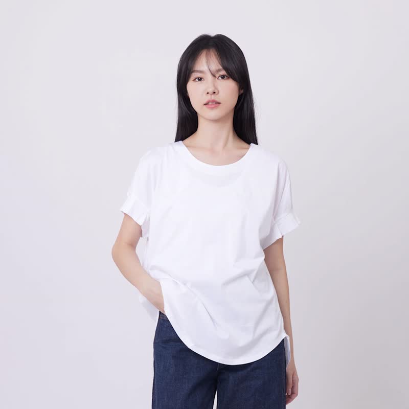 Mercerized Cotton Fabric Gathering Short Sleeves T-shirt Top - Women's T-Shirts - Cotton & Hemp White