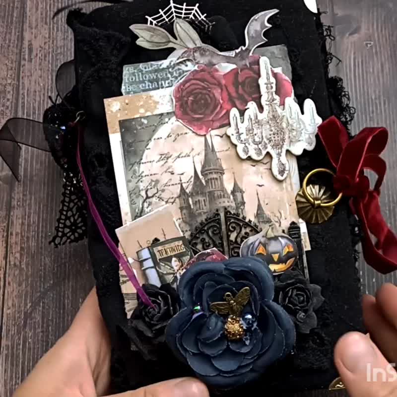 Spooky Halloween castle journal handmade Witch gothic moon grimoire for sale - 筆記本/手帳 - 紙 黑色