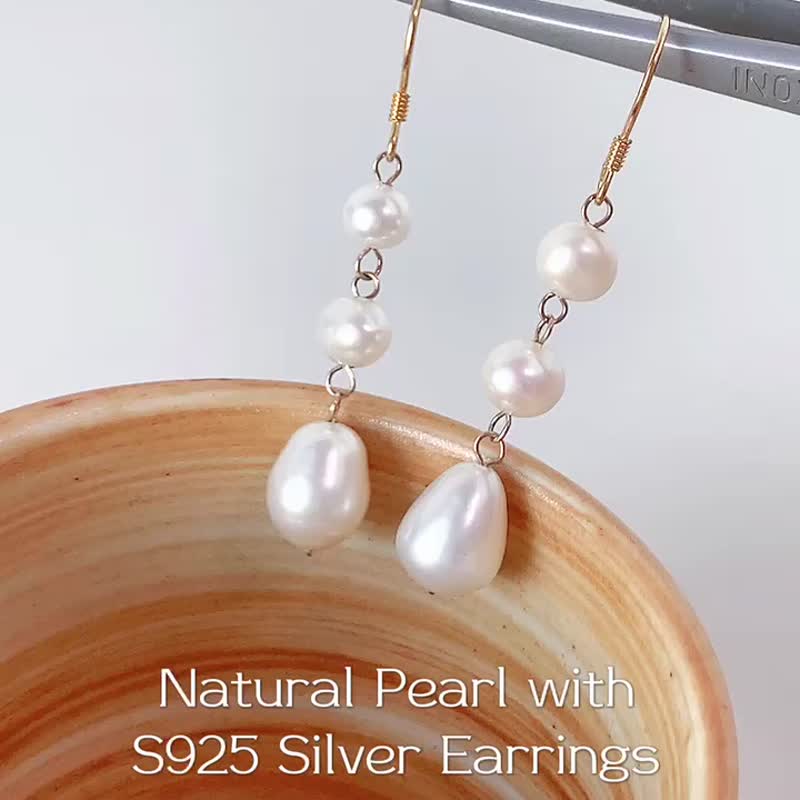 Natural Freshwater Pearl S925 Silver Earrings - ต่างหู - ไข่มุก หลากหลายสี