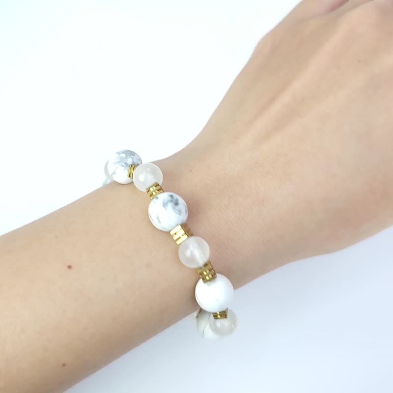 Haoyue Turquoise (white turquoise/white cat's eye/ Bronze) (15cm) - Bracelets - Stone White