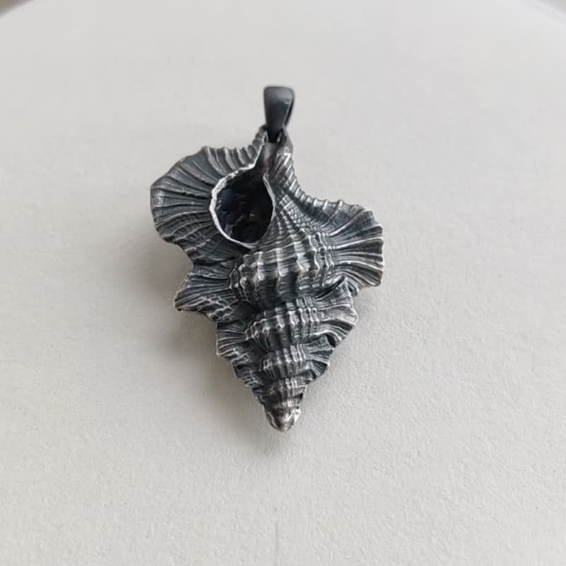 Marine life conch with chain original handmade winged conch Silver handmade pendant necklace - Necklaces - Sterling Silver Silver