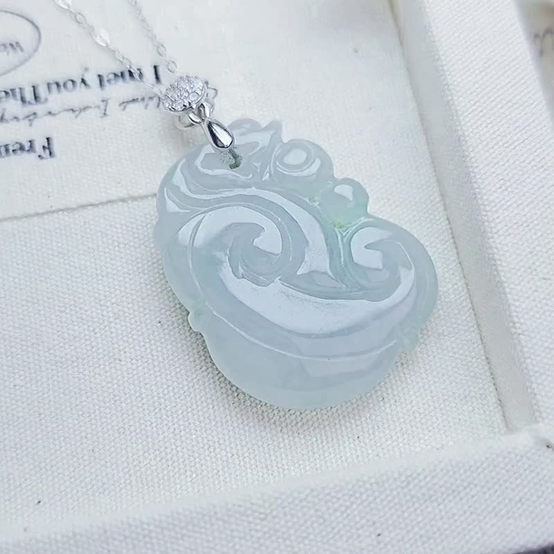 Ruyi|Dream Macaron Blue|Myanmar A-quality jade fine waxy ice Ruyi sterling silver plated 18k pendant - สร้อยคอ - หยก 