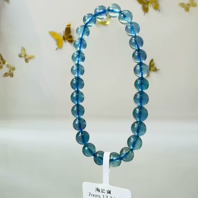 精品濃色海藍海藍寶水晶7mm13.14g平衡情緒減緩壓力溝通說服力 - 手鍊/手環 - 水晶 藍色