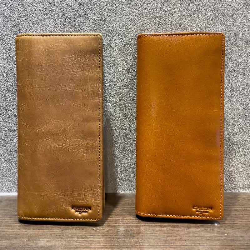 【24hr快速出貨】簡易輕便6卡對折長夾-2040 兩色 - 錢包/皮夾/長短夾 - 真皮 橘色