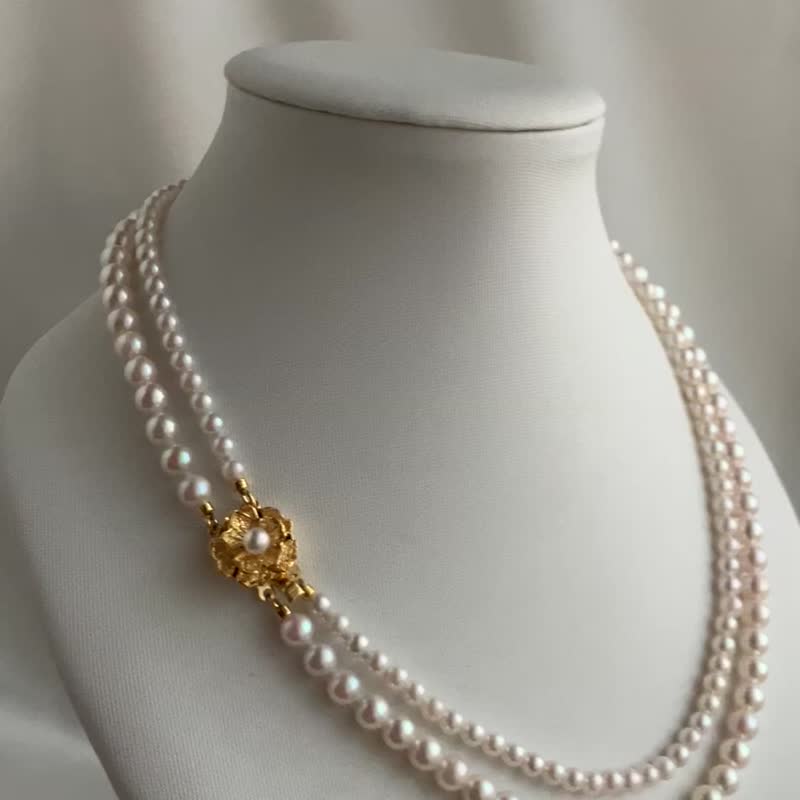 Special price Akoya pearl double strand necklace genuine pearl necklace double layer pearl necklace - Necklaces - Pearl White