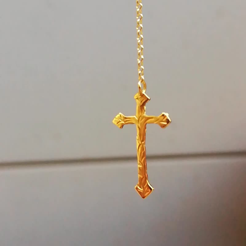 18K Gold Handmade Rosario Cross Necklace - สร้อยคอ - เครื่องประดับ สีทอง