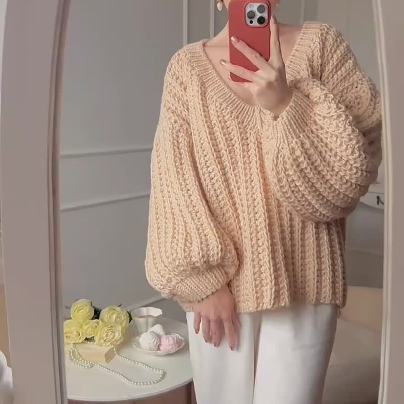 Ribbed sweater Women's handmade sweater Loose knit sweater - 女毛衣/針織衫 - 羊毛 
