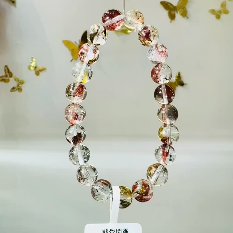 畢業級天然紅泥骸骨閃靈水晶9.5mm25.83g好運穩定情緒淨化洞察力 - 手鍊/手環 - 水晶 紅色