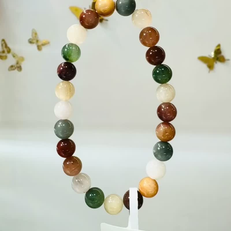 小資本 満順カラフルラビットヘアクリスタル7.5mm15.15g 毛並み滑らか 強光 ポジティブなエネルギー ネガティブを遠ざける - ブレスレット - クリスタル 多色