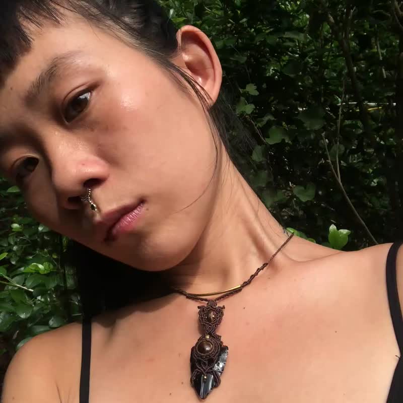 黑曜石 虎眼石圖騰編織項鍊 - 項鍊 - 寶石 