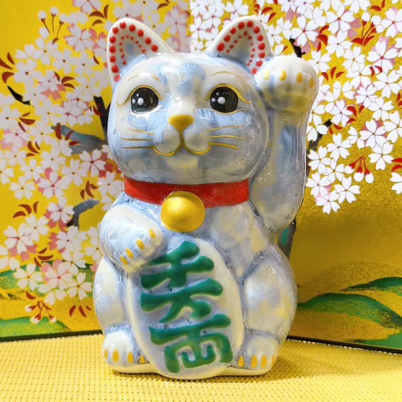 【福晶綻彩】日本清水燒招財貓 | 花結晶 銀藤 - 千万両 左 - 擺飾/家飾品 - 瓷 藍色