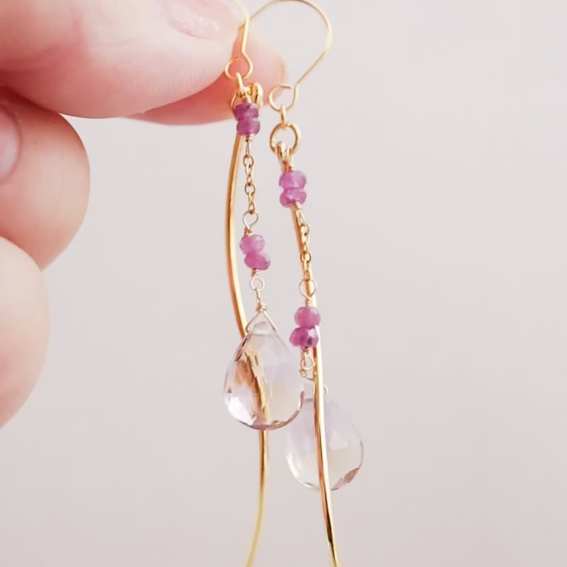 Ametrine Star Ruby Pierced Clip-On Pierced Earring Charms - ต่างหู - หิน สีม่วง