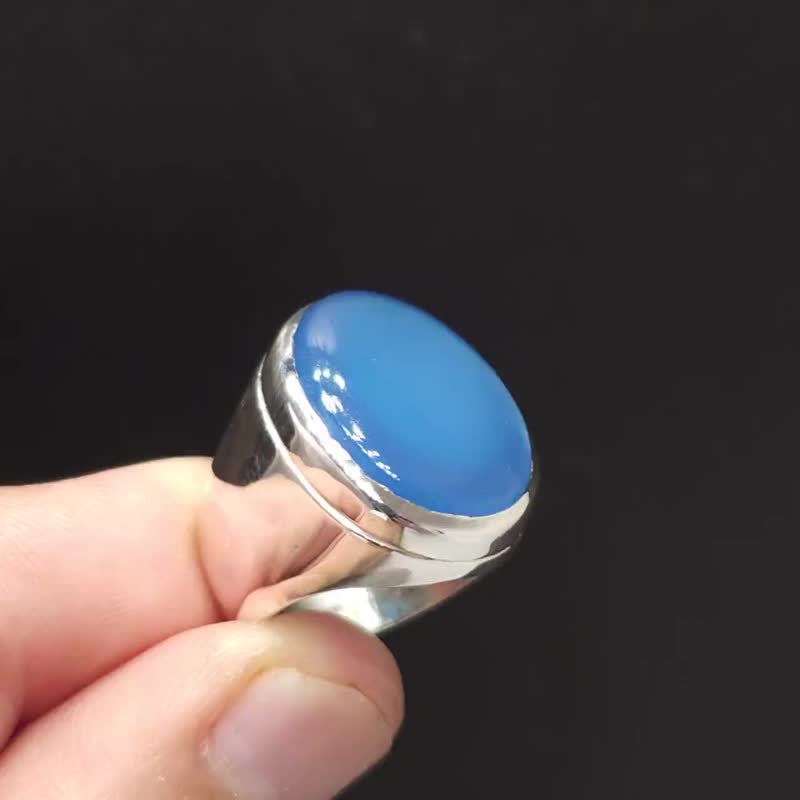 Blue Agate Silver Men Ring, Silver Handmade Jewelry, 925 Sterling Silver For Men - แหวนทั่วไป - เครื่องเพชรพลอย สีน้ำเงิน