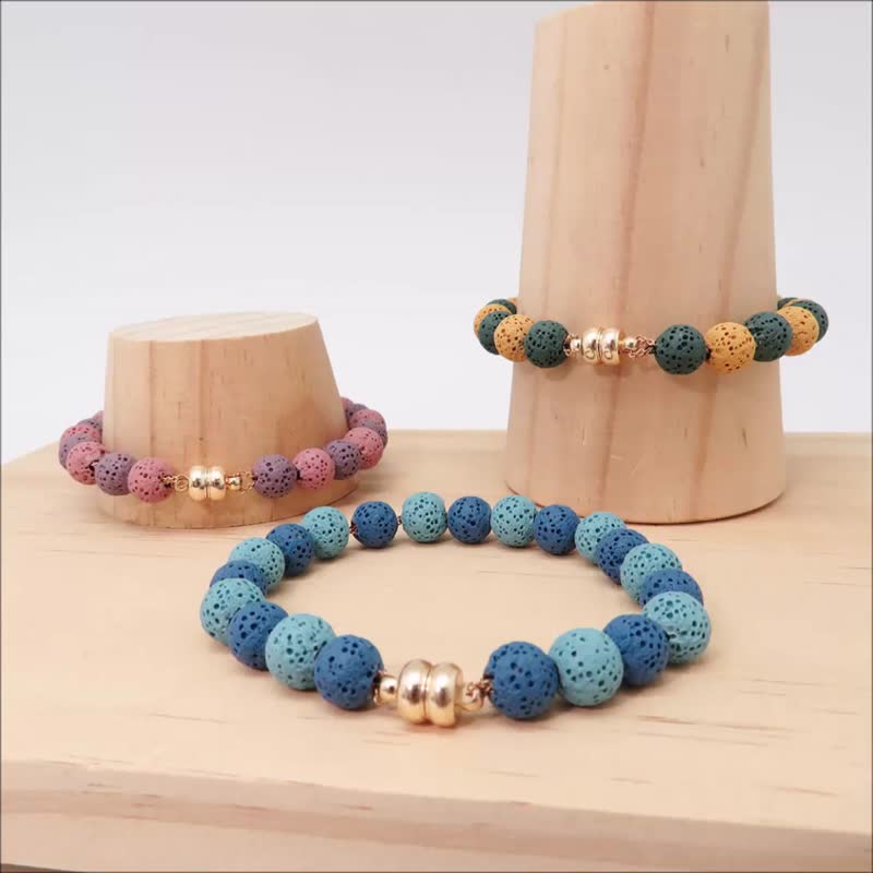 ビーズブレスレット 7-8mm アロマストーン 3色から1つ選択 ネックレスにもミドルロングチェーンにも変身 マグネットクラスプで簡単着脱 カスタム手首周り - ブレスレット - 石 多色