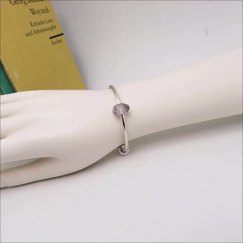 Silver Bracelet Amethyst 12.7mm Rondelle Precious Stones Gemstone Bangle - Bracelets - Sterling Silver Purple