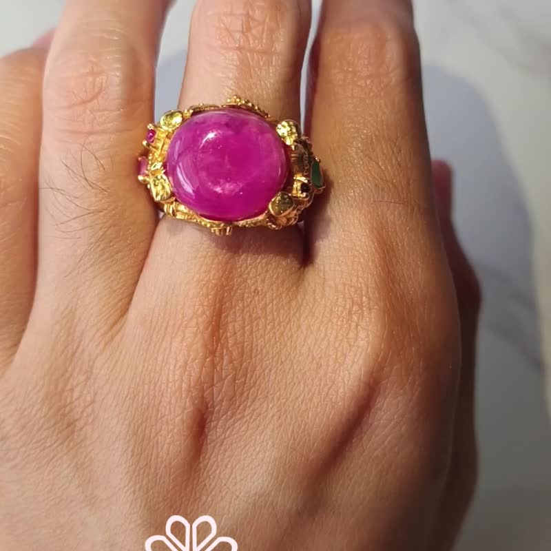 Natural Ruby 25 Cts Ring Sterling Silver 925 With Gold Plated 7 US. - 戒指 - 純銀 紅色