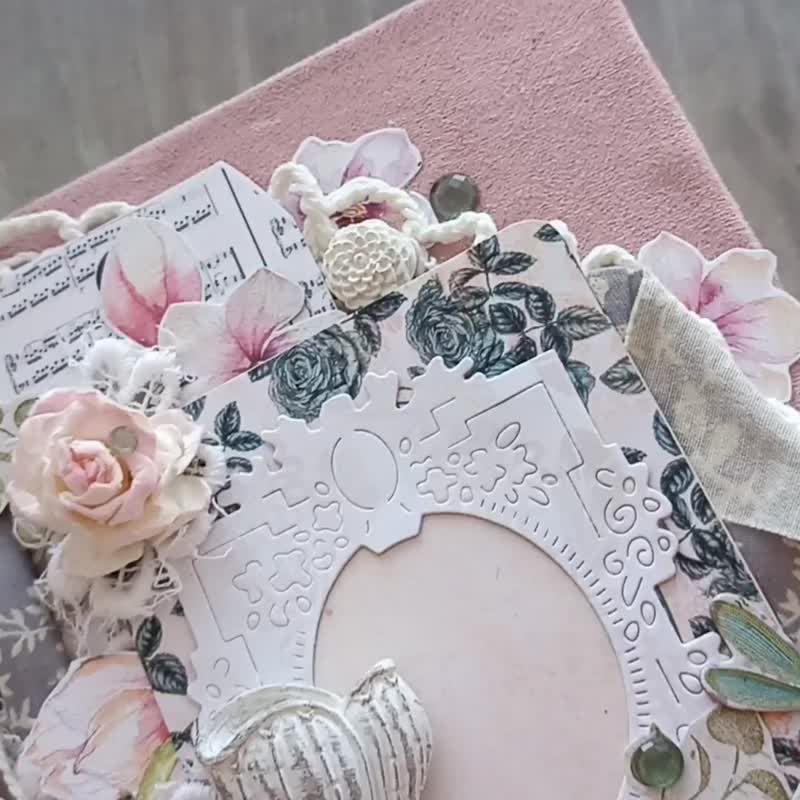 Paper Notebooks & Journals Pink - French junk journal handmade Garden roses dairy Lace flowers journal Elegant