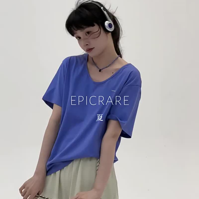 灰色/紅色 刺繡字母U領垂感短袖T恤 休閒簡約百搭寬鬆上衣 - 女 T 恤 - 其他人造纖維 灰色