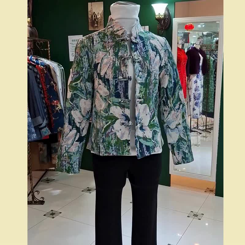 Vintage Qipao Cheongsam Symphony Denim WomanTang Suit Jacket - เสื้อแจ็คเก็ต - เส้นใยสังเคราะห์ หลากหลายสี