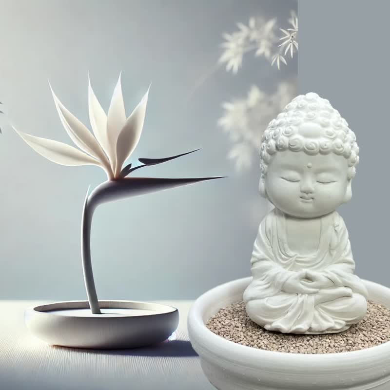 The Aesthetics of Tranquility, Pure Thoughts of Auspicious Little Buddhas, The Virtue-Building Small Plate Set, Exquisite Taiwanese Cultural and Creative Gifts - Fragrances - Cement White