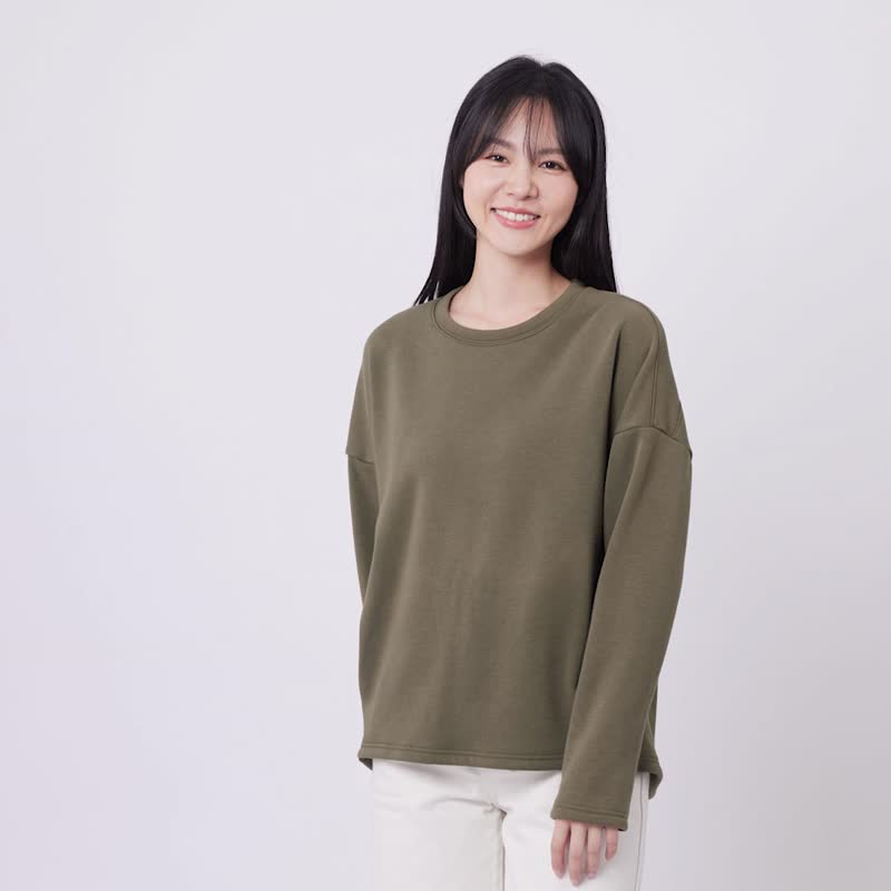 Ezy Plain French Terry Long Sleeves T-shirt - เสื้อผู้หญิง - ผ้าฝ้าย/ผ้าลินิน สีเขียว