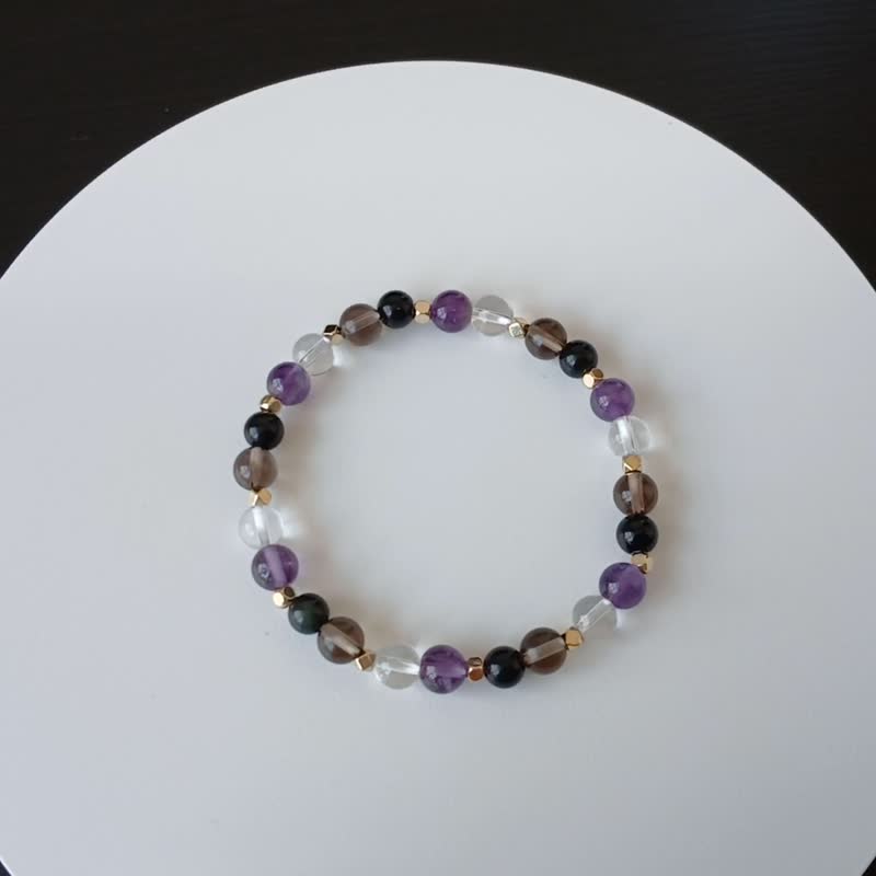 黑曜石-紫水晶-白水晶-茶晶-招財-開運-水晶手鍊 - 手鍊/手環 - 水晶 多色