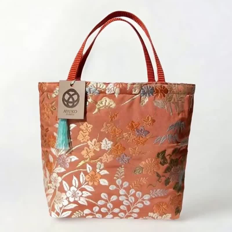 獨一無二真絲和服袋帶托特包, 日本手工刺繡升級改造包, 和風藝術 - 手提包/手提袋 - 絲．絹 紅色