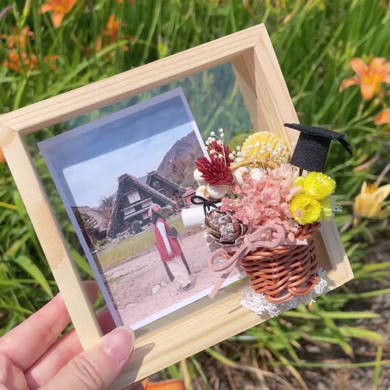 Graduation Blessings Flower Basket - Shining Time x Transparent Wooden Frame with Durable Flowers - Picture Frames - Plants & Flowers 