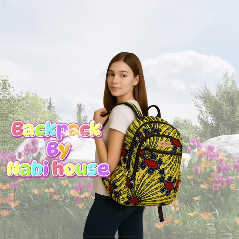 Backpack with quilted lines throughout, graphic pattern, green - 後背包/背包/書包 - 棉．麻 黃色