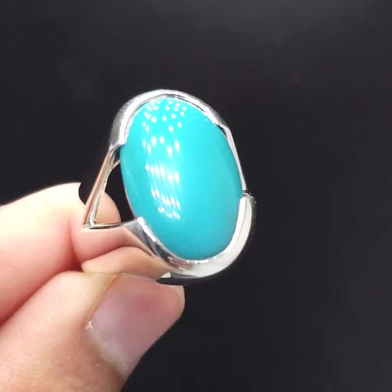 Genuine Turquoise Gemstone Sterling Silver Ring Big natural turquoise pomellato - 戒指 - 寶石 藍色