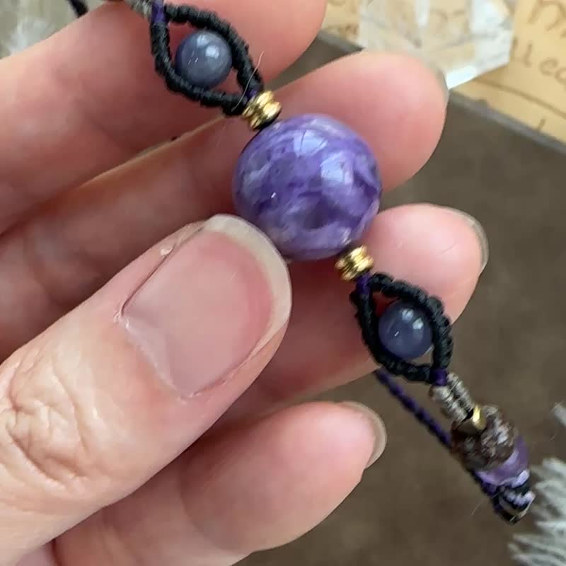 BB106 民族風 蠟線編織 紫龍晶珠 手環 (可調長度) - 手鍊/手環 - 寶石 紫色