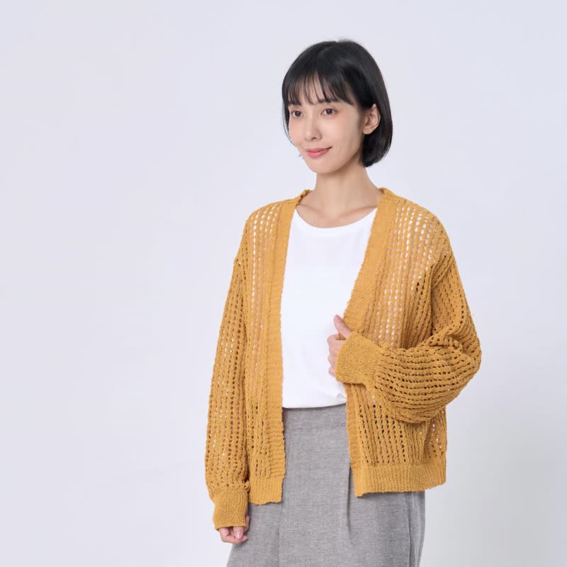 Ginne勾針挑洞開襟罩衫 (三色) - 女毛衣/針織衫 - 其他人造纖維 橘色