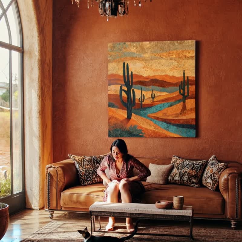 沙海餘暉 藝術微噴掛畫 當代油畫風格 光影層次自然詩意 客廳玄關 - 海報/掛畫/掛布 - 棉．麻 