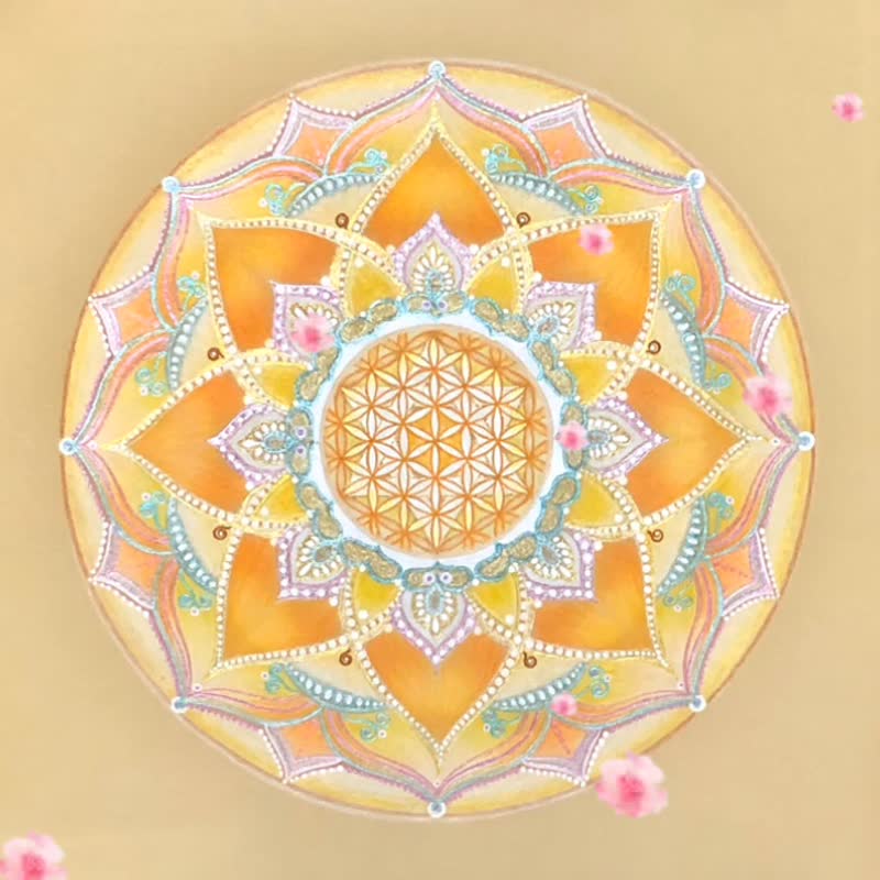 Art Selected Award Positive Energy Totem Joy Zen Flower of Life Hexagram Mandala Oil Canvas Unframed Painting - Items for Display - Cotton & Hemp Multicolor
