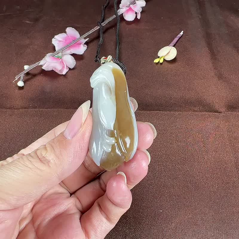 秒殺價 天然新疆和田玉且末糖玉蘭花吊墜 - 吊飾/掛飾 - 玉石 
