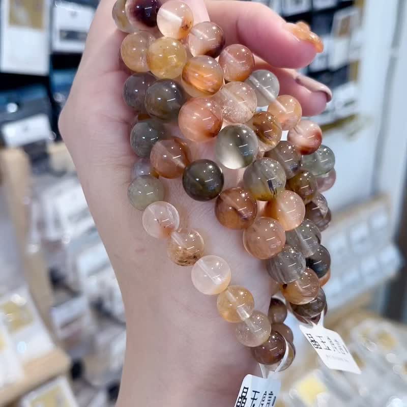 大地色系溫柔天然灰兔彩兔毛水晶9.5mm-11mm手珠溫柔正能量淨化 - 手鍊/手環 - 水晶 多色