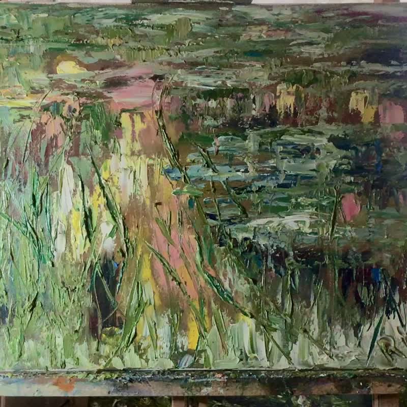 Pond Symphony - Abstract Oil Painting on Canvas - 壁貼/牆壁裝飾 - 其他材質 綠色